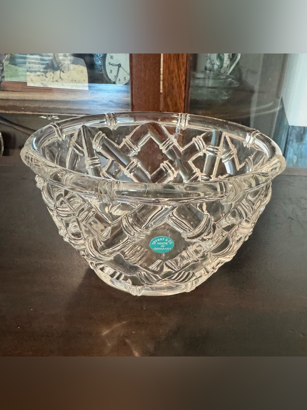 Tiffany & Co. Clear Crystal Bowl in Woven Bamboo Lattice Design ~ COLLECTIBLE!